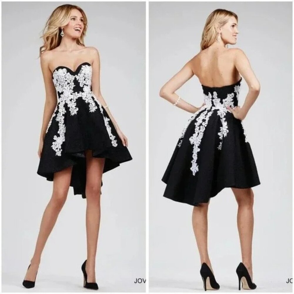 Jovani Black White Strapless High Low Formal Dress $500